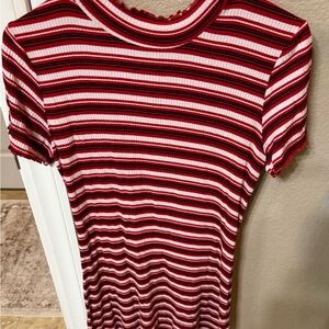 💃Wild Fable Women’s Red & White Striped Short Sleeve Ribbed Dress